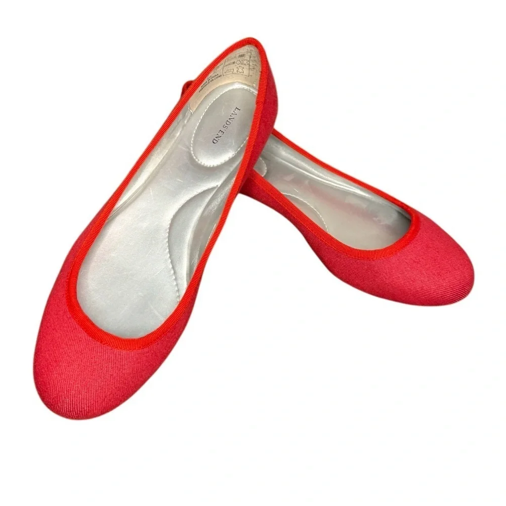 Lands' End Knit Denim Women's Red Ballet Flats-NWOT Size 7.5D